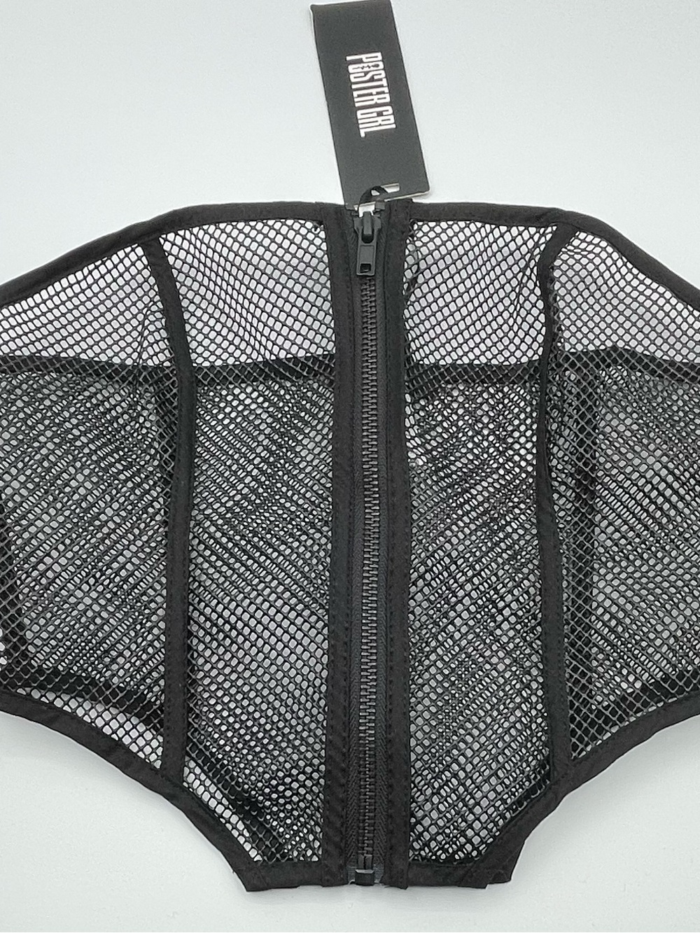 Dolls Kill Poster Girl Black Mesh Front-Zip Bustier Bra